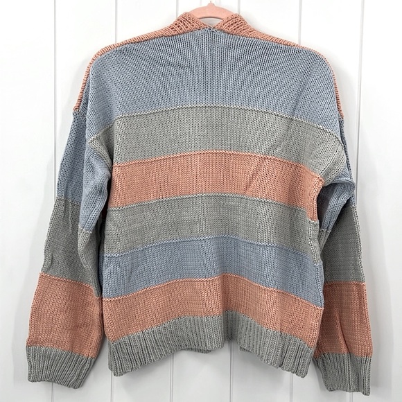 703. Hem & Thread Open Cardigan Sweater Color Block Stripe Cotton Blend New Item - Picture 12 of 12